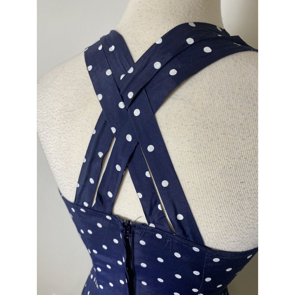 VTG 90's My Michelle Navy With White Polka Dots Party Summer Mini Dress 5/6 - Picture 4 of 5
